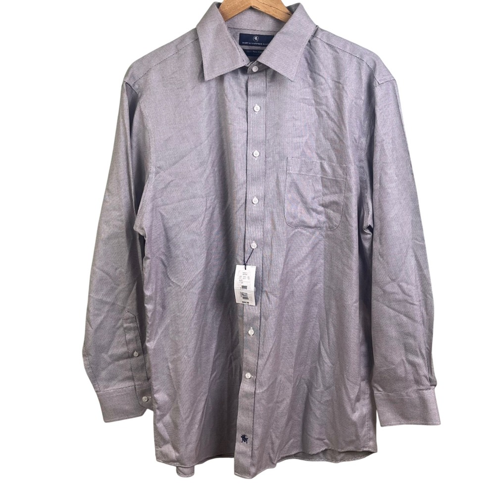 Hart Schaffner Marx Men's Dress Shirt 17x34 Gray Brown Long Sleeve No Iron  NWT